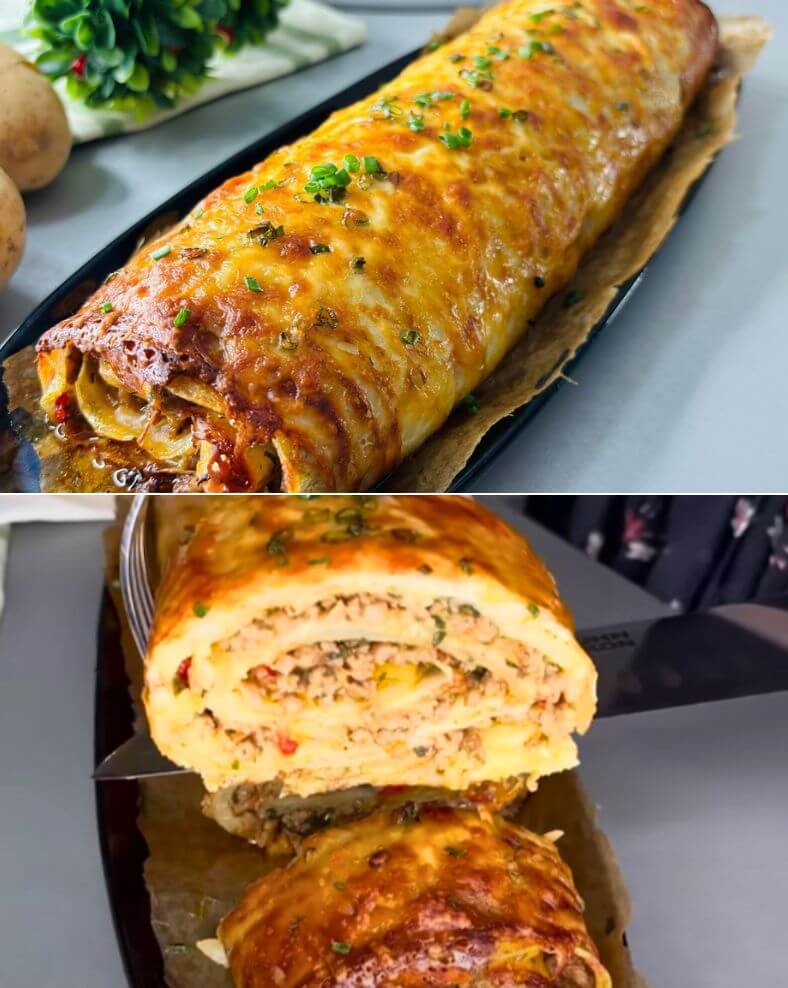Cheesy Potato and Beef Roulade