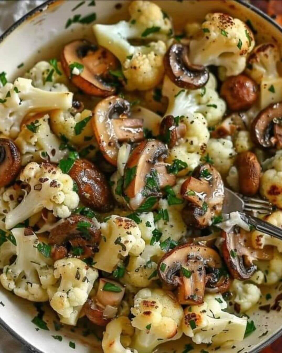 Pan of Cauliflower Mushrooms with Garlic