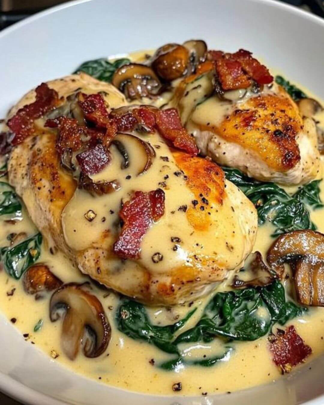 Spinach Chicken in Mushroom Garlic Sauce