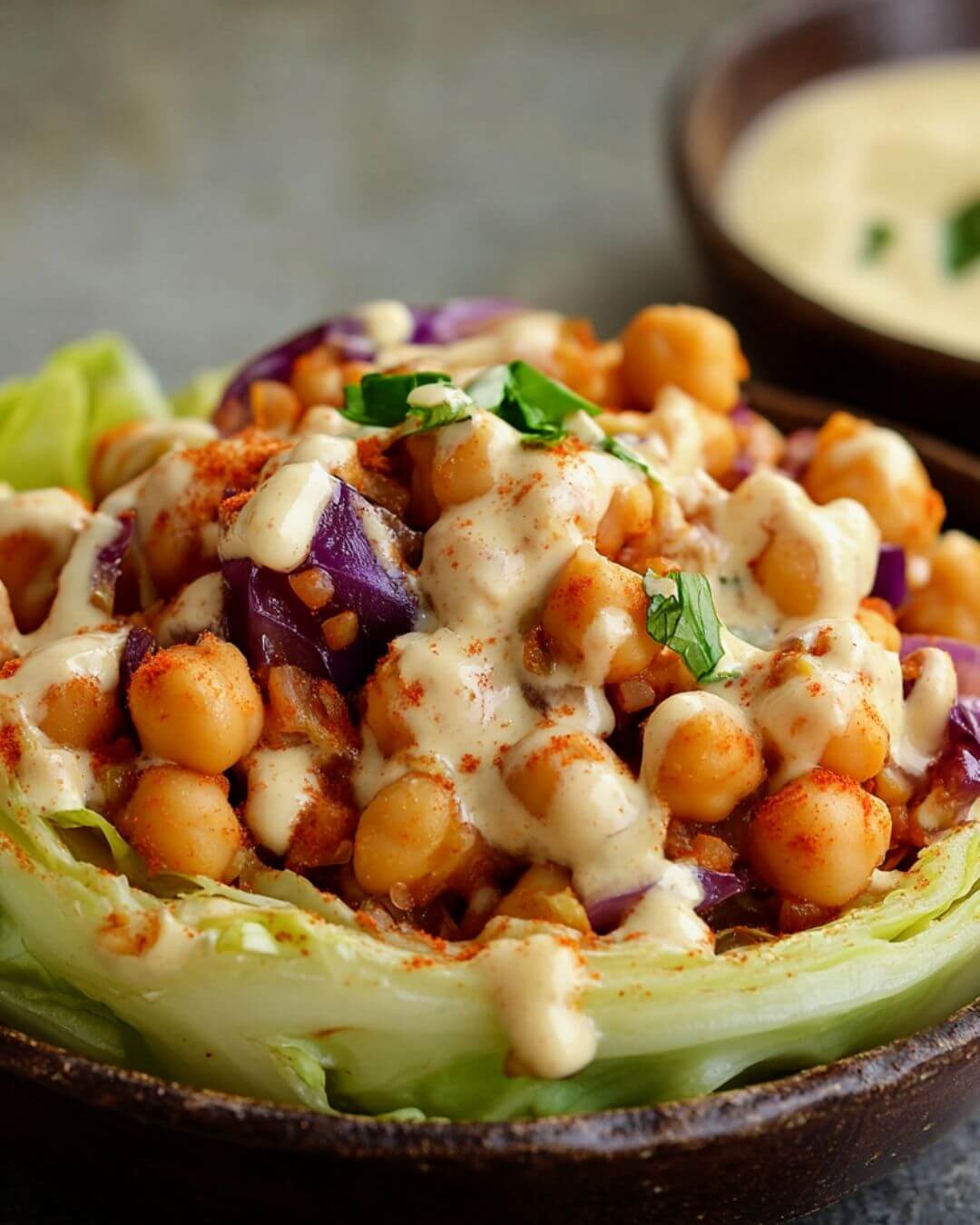 Cabbage with Chickpeas and Tahini Dressing
