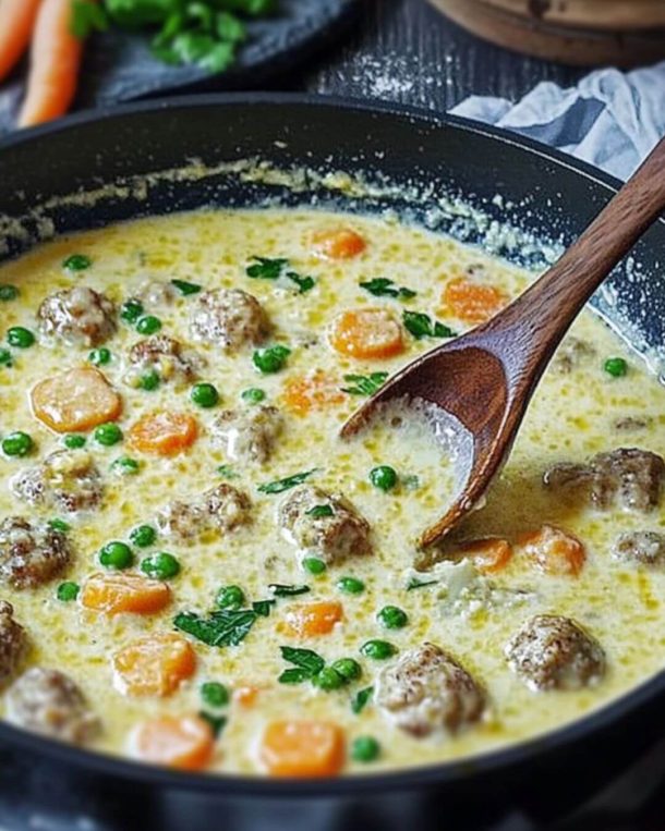 creamy meatballs with vegetables