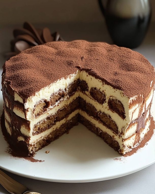 Chocolate Tiramisu Cake with Cream Cheese Filling