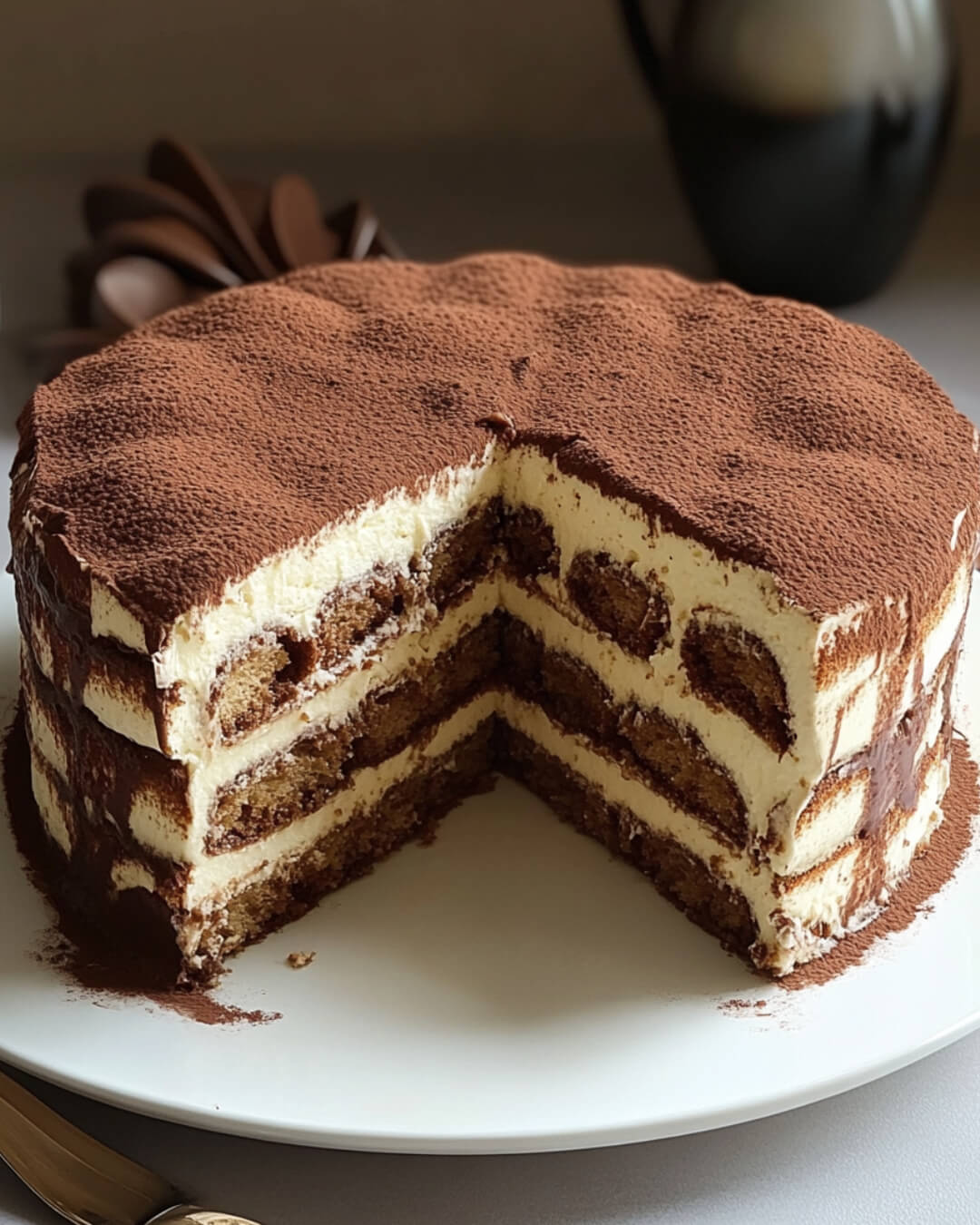Chocolate Tiramisu Cake with Cream Cheese Filling