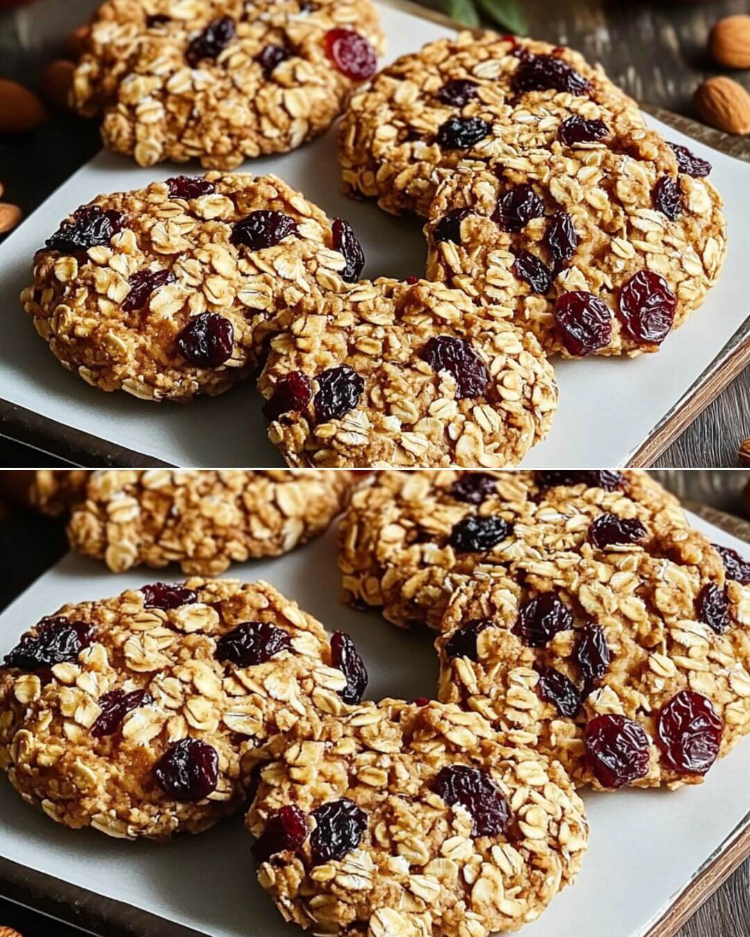 Apple Biscuits (No Sugar, Flour, or Eggs) – Oven or Pan These Apple Biscuits are a delicious and healthy snack that requires no sugar, flour, or eggs. They are made with wholesome ingredients like oats, apple puree, nuts, and dried fruits, offering a naturally sweet and nutritious treat. Perfect for a quick snack, these biscuits can be baked in the oven for a crispy finish or cooked in a pan for a softer, chewier texture. Ingredients 1 cup (250 ml) oatmeal 240g (8.5 oz) apple puree (or grated apples) 50g (1.8 oz) almonds, chopped 50g (1.8 oz) walnuts, chopped 50g (1.8 oz) dried cranberries 50g (1.8 oz) raisins 2 tbsp (30 ml) olive oil Step-by-Step Instructions Step 1: Chop the Nuts Chop the almonds and walnuts: Begin by chopping 50g almonds and 50g walnuts into small, bite-sized pieces. These will add a satisfying crunch to your biscuits. Step 2: Mix Nuts, Dried Fruit, and Oatmeal Combine the dry ingredients: In a mixing bowl, combine the chopped nuts, dried cranberries, raisins, and 1 cup of oatmeal. Stir everything together to create the base for your biscuits. Step 3: Prepare the Apple Puree Grate or puree the apples: If you’re not using store-bought apple puree, peel and grate your apples. Add a teaspoon of lemon juice to the grated apples to prevent browning and enhance the flavor. Step 4: Add Olive Oil Mix in the olive oil: Drizzle 2 tablespoons of olive oil into the apple puree or grated apples and mix well. This will add moisture and improve the texture of the biscuits. Step 5: Combine the Mixtures Mix wet and dry ingredients: Add the apple and olive oil mixture to the dry ingredients (oats, nuts, and dried fruits). Stir everything together until well combined. This should form a sticky, dough-like consistency. Step 6: Refrigerate the Mixture Chill the dough: Let the mixture rest in the refrigerator for about 30 minutes. This will allow the flavors to meld and make it easier to shape the biscuits. Step 7: Shape the Cookies Form the biscuits: Once the dough has chilled, take small portions of the mixture and shape them into thin, round cookies. The thinner you make them, the crispier the biscuits will be when baked or cooked. Step 8: Bake or Cook Bake option: Preheat your oven to 180°C (350°F). Place the shaped biscuits on a baking sheet lined with parchment paper and bake for 15-20 minutes, or until golden brown. This method will yield a drier, crispier biscuit. Pan option: Heat a non-stick pan over medium heat and lightly grease it with a small amount of oil. Cook the biscuits in the pan for 2-3 minutes on each side, or until they are golden and firm. This method will result in softer, juicier biscuits. Step 9: Serve Cool and enjoy: Allow the biscuits to cool for a few minutes before serving. You can enjoy them warm, or store them in an airtight container for a healthy snack anytime. Tips and Variations Nuts and Seeds: Feel free to swap out the almonds and walnuts for other nuts or seeds, such as pecans, hazelnuts, or chia seeds. Dried Fruits: You can replace the dried cranberries and raisins with other dried fruits like apricots, dates, or figs for a different flavor. Spice it up: Add a dash of cinnamon or nutmeg to the mixture for a warm, spiced flavor that pairs well with apples. Nutrition Information This recipe makes approximately 12-15 biscuits. Approximate nutritional values per biscuit are: Calories: 120 Protein: 3g Fat: 7g Carbohydrates: 14g Fiber: 2g Sugar: 7g (from natural fruit sugars) These Apple Biscuits are a great alternative to sugary snacks and provide a healthy dose of fiber, healthy fats, and natural sweetness. Perfect for a quick breakfast, snack, or even a guilt-free dessert!