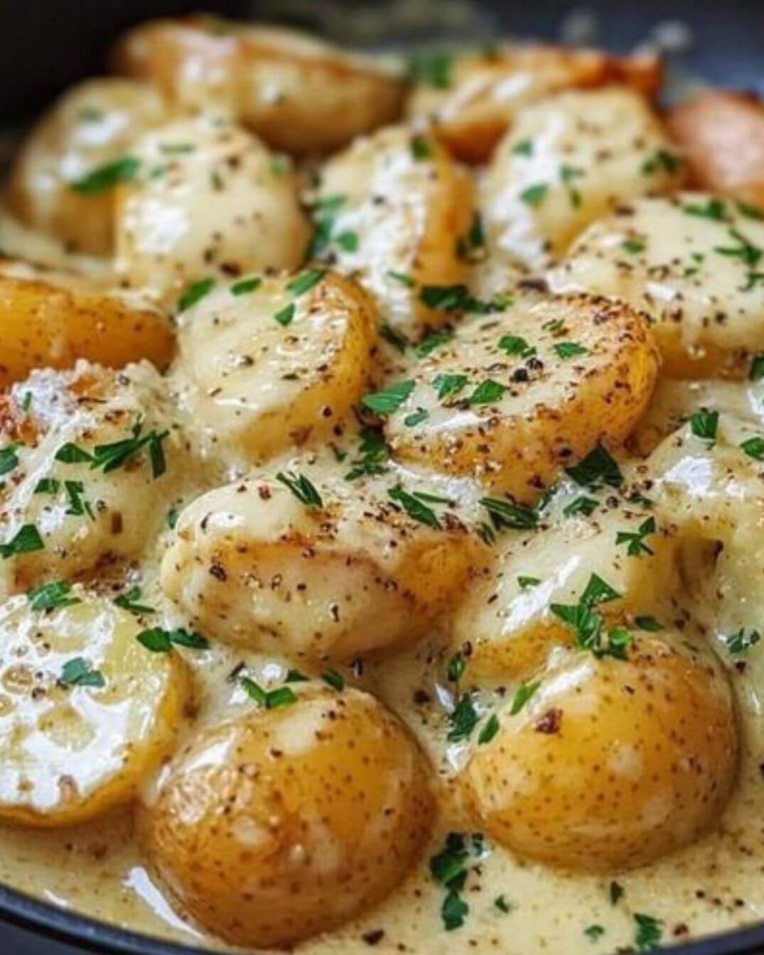 Baked Potatoes in Creamy Garlic Sauce