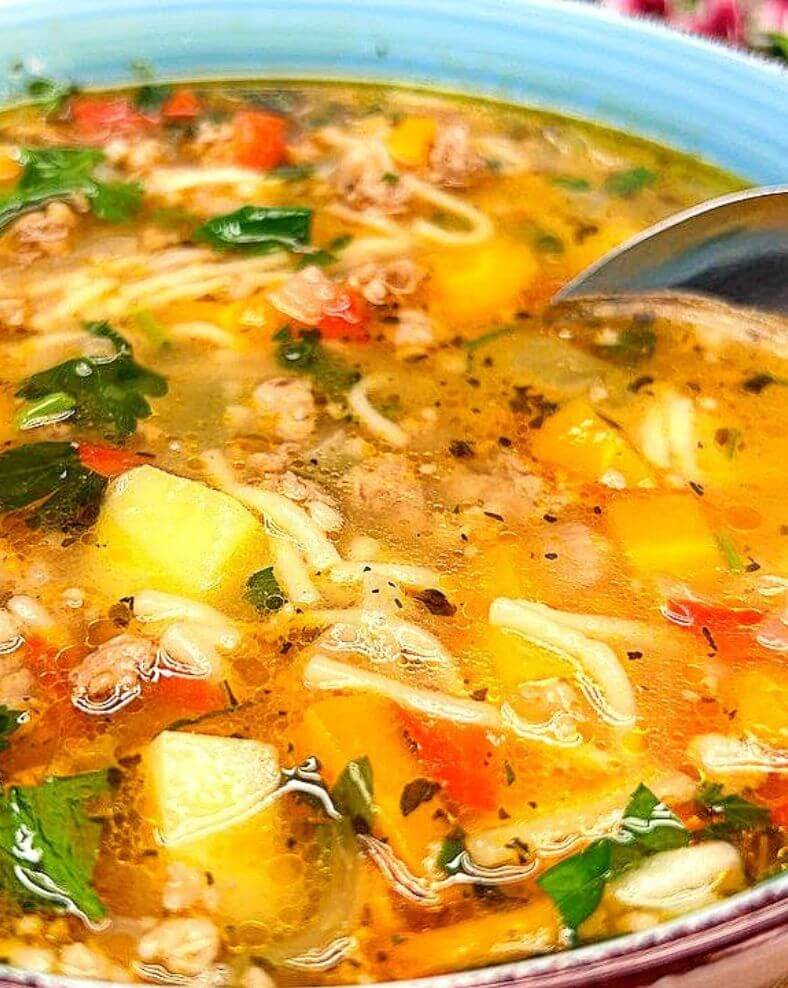 Hearty Vegetable and Minced Meat Soup