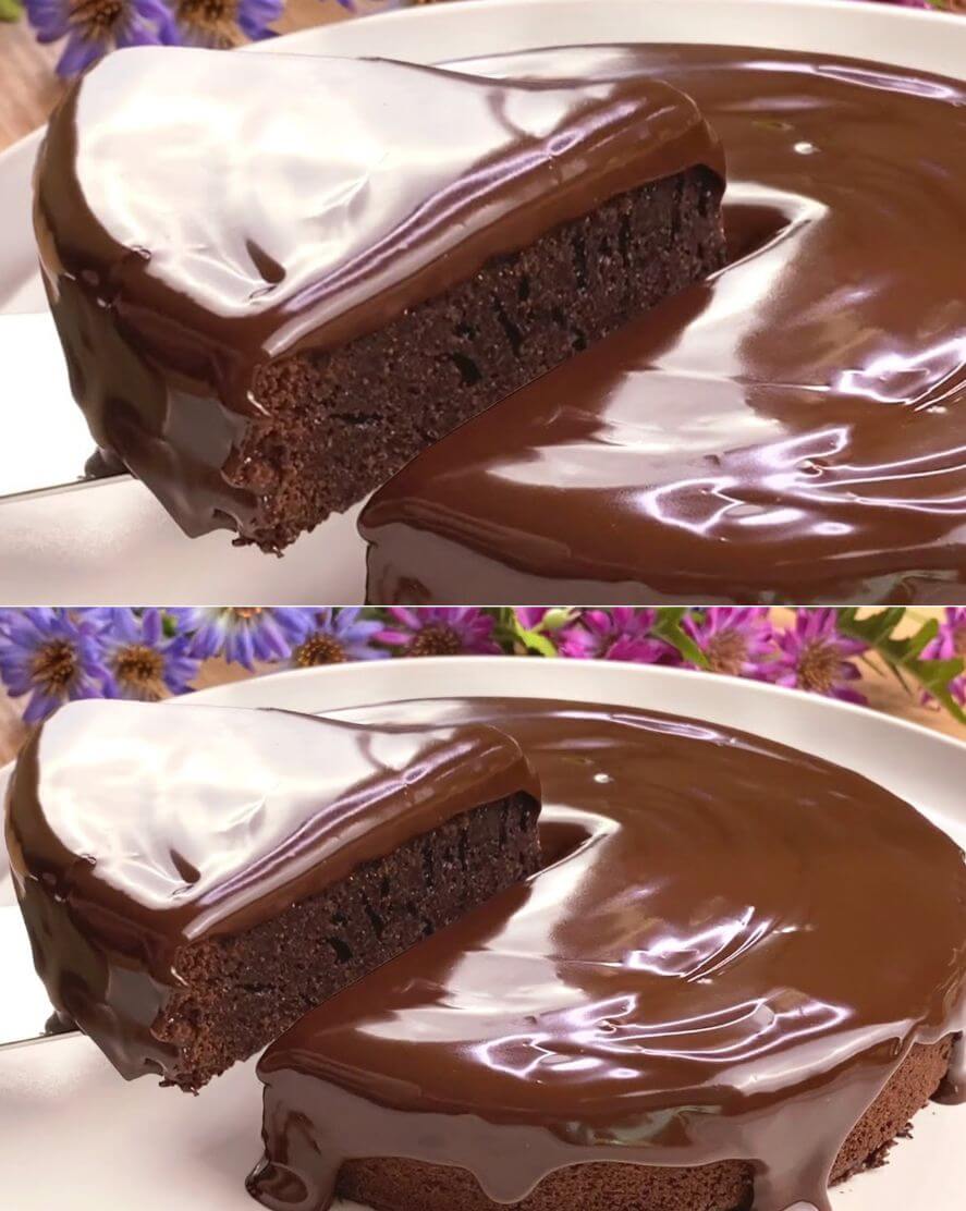 Chocolate Cake with Glossy Chocolate Glaze