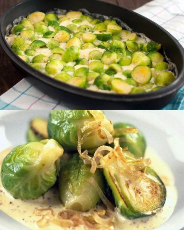 Brussels Sprouts in Cream Cheese Mustard Sauce
