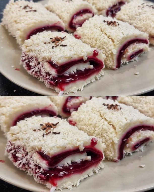 Coconut Rolls with Cherry Sauce