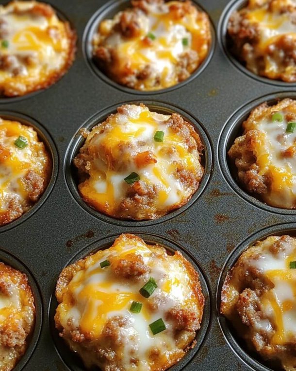Cheesy Sausage and Hashbrown Breakfast Muffins: