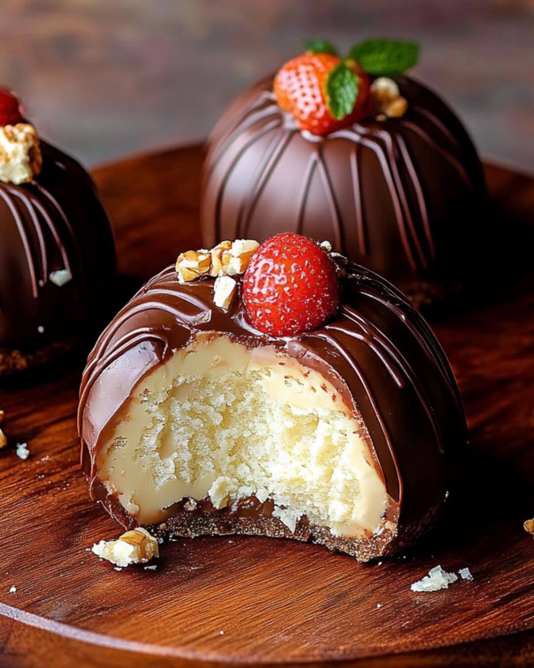 Elegant Vanilla Mousse Domes with Dark Chocolate Coating