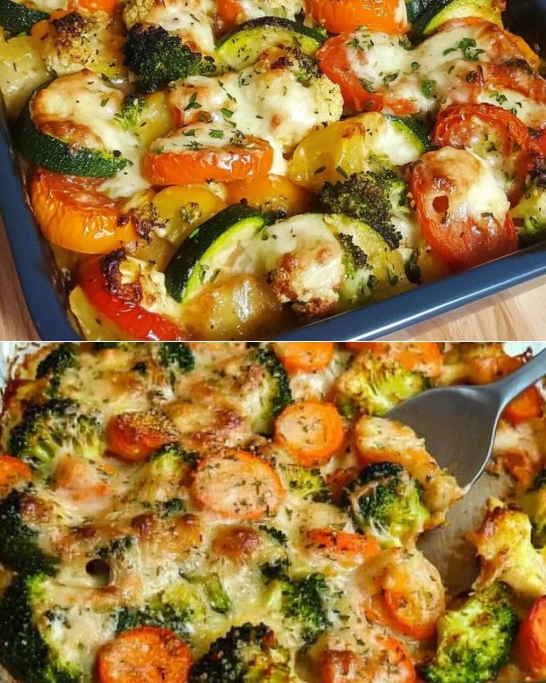 Oven-Roasted Mediterranean Vegetables with Creamy Cheese Sauce