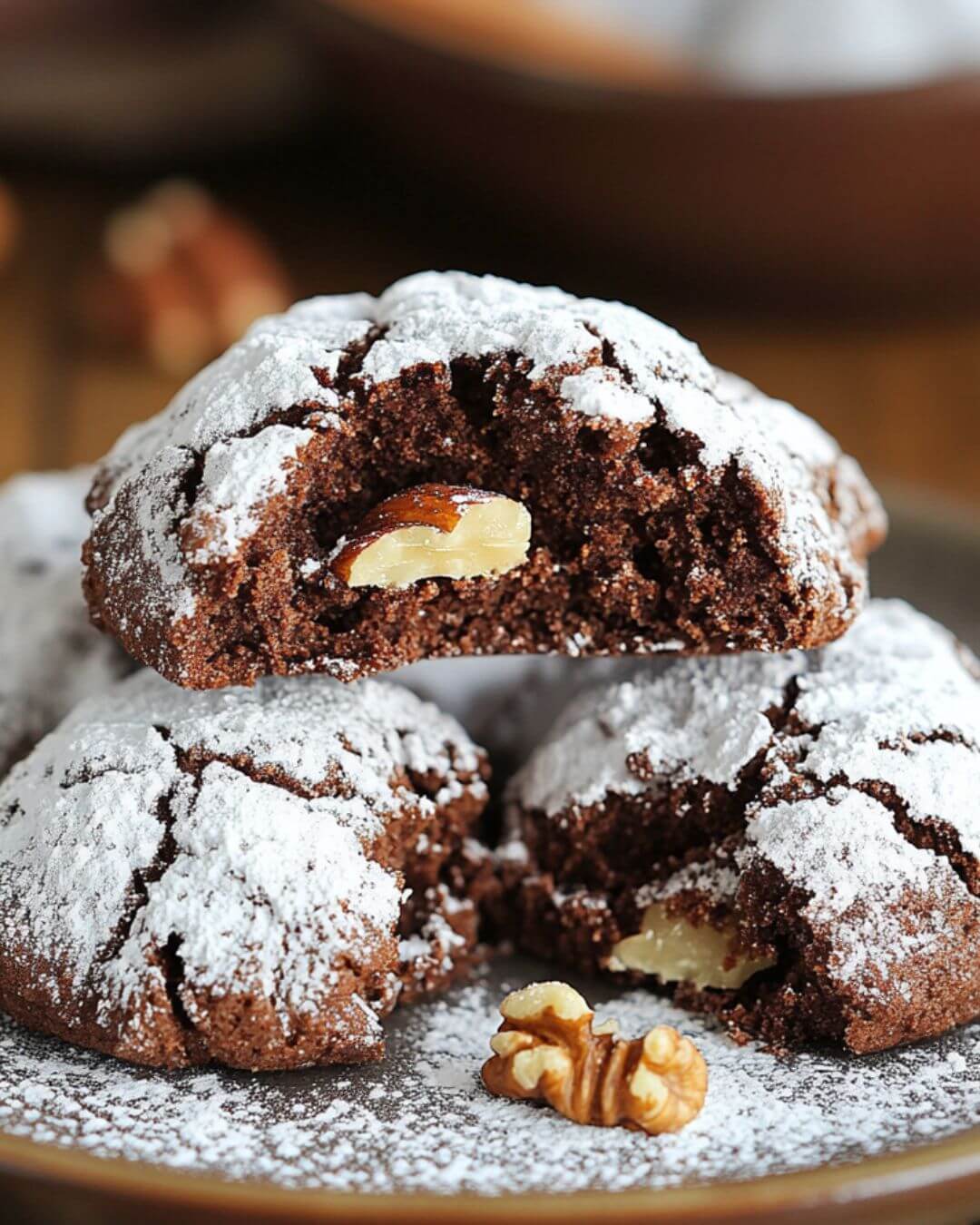 Chocolate Walnut Crinkle Cookies