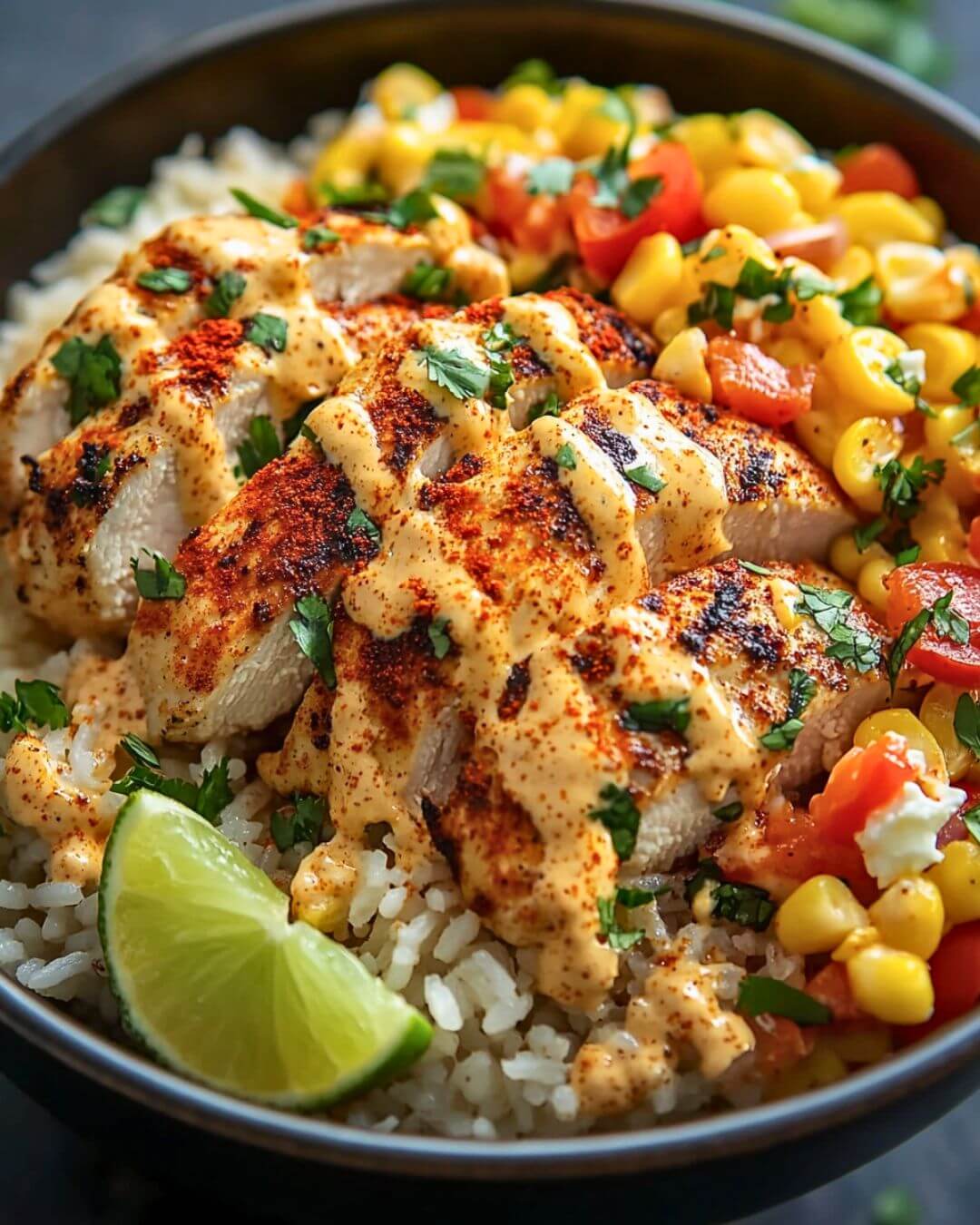 Mexican-Inspired Street Corn Chicken Rice Bowls