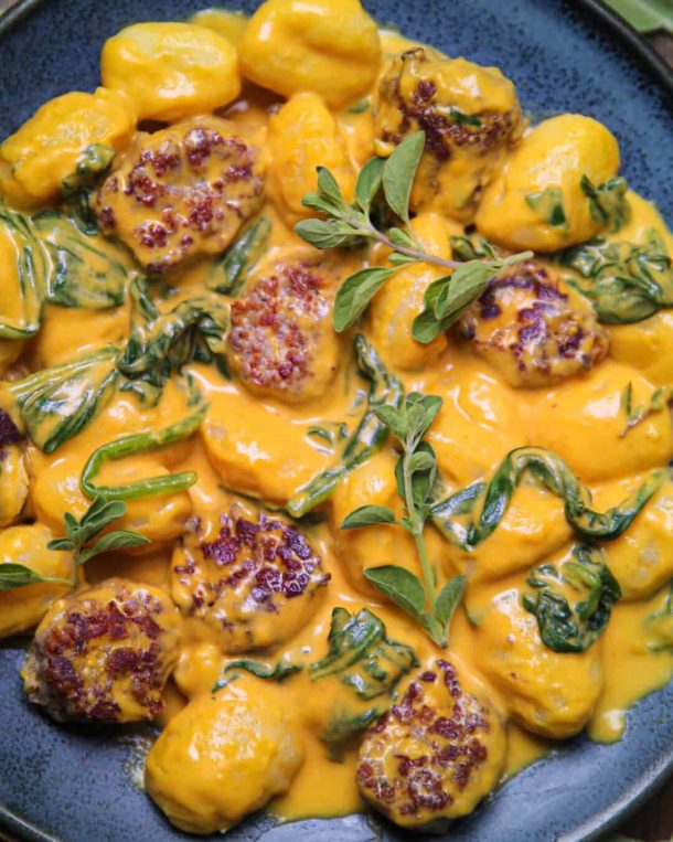 Creamy Pumpkin Gnocchi with Sausage and Spinach