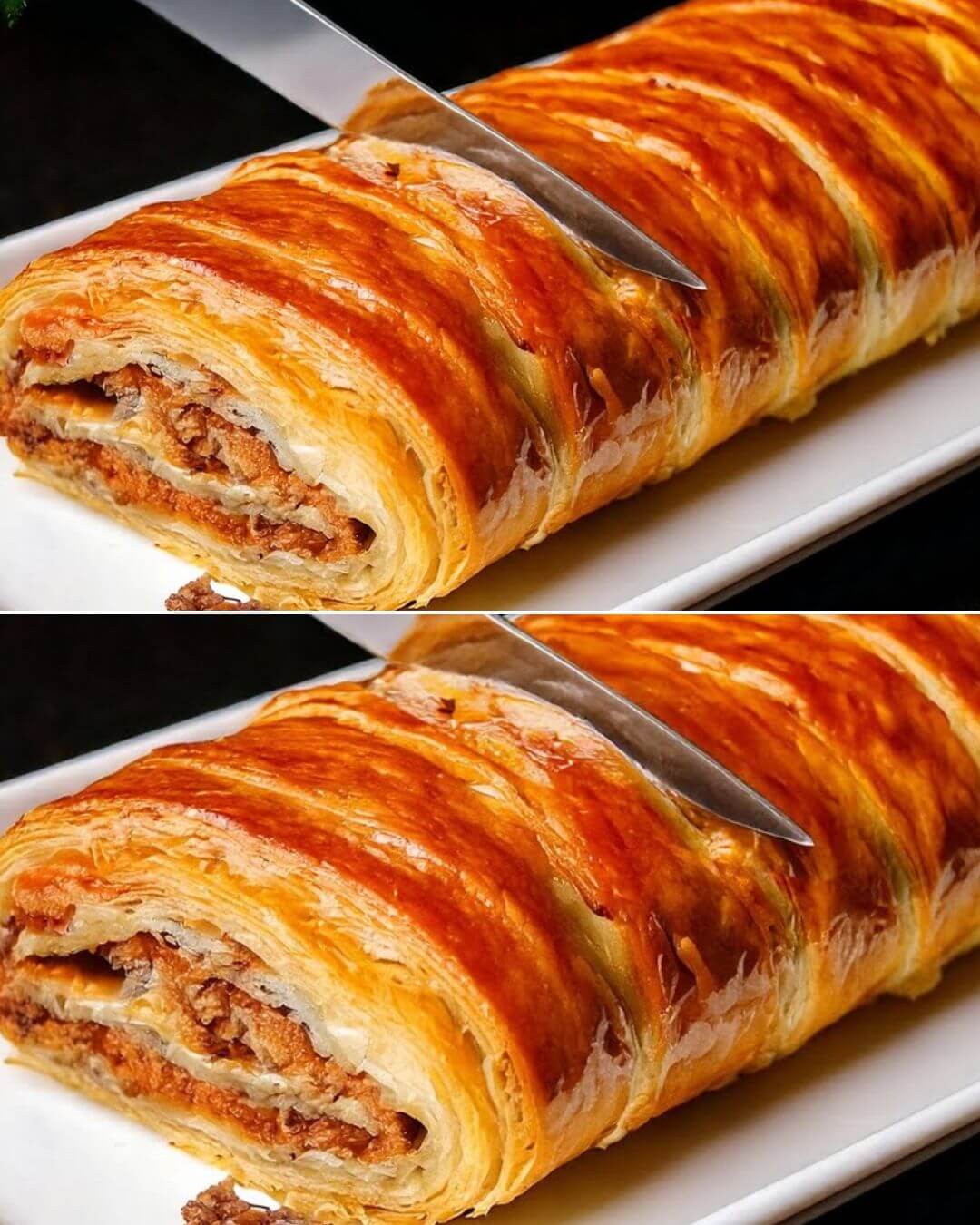 Festive Meat and Cheese Puff Pastry Roll