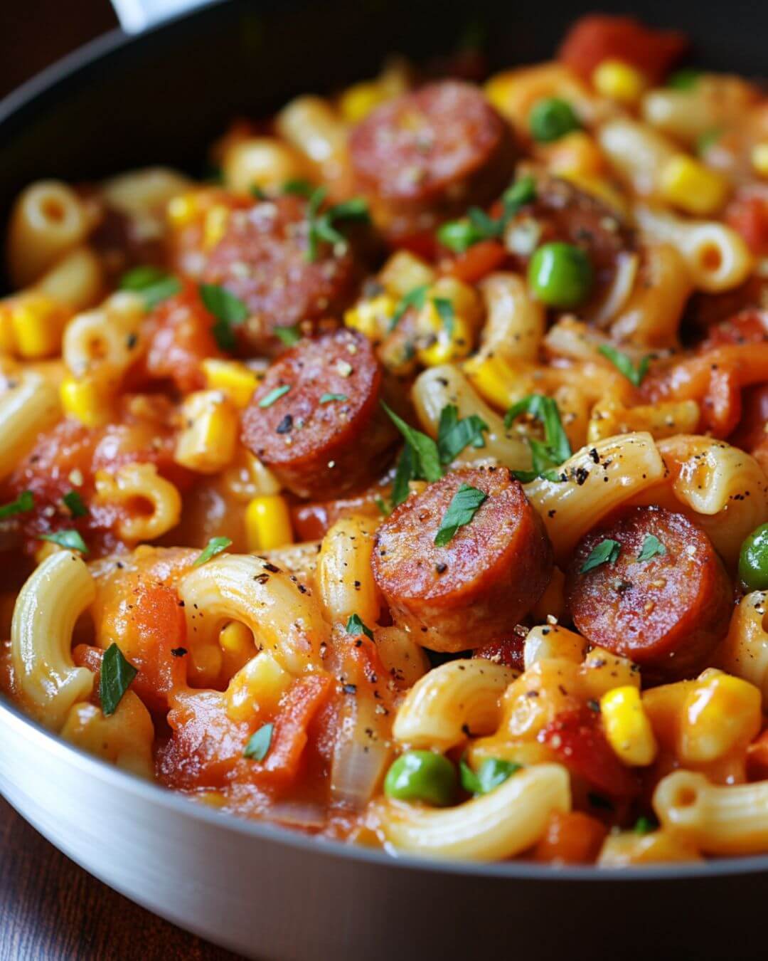 One-Skillet Sausage and Vegetable Macaroni Casserole