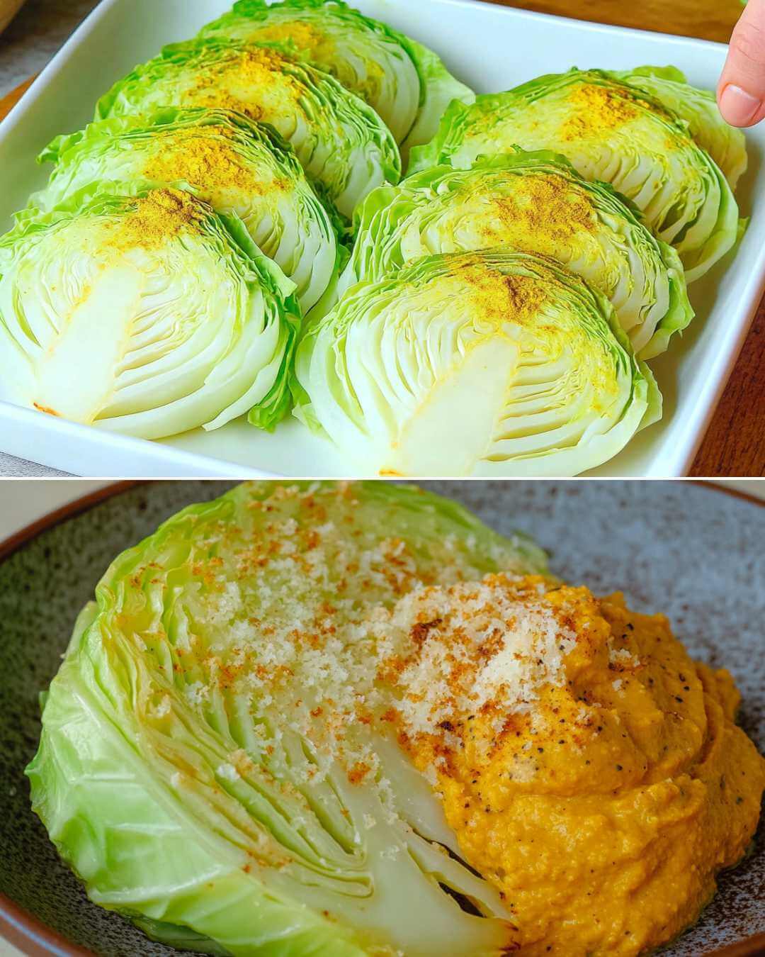 Roasted Cabbage Wedges with Creamy Turmeric Chickpea Sauce