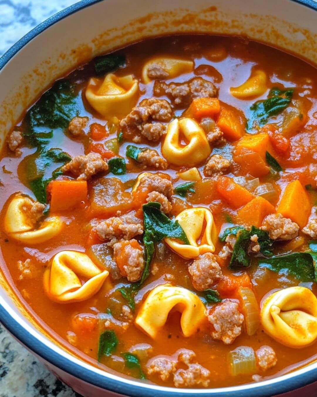 Cozy Sweet Potato and Sausage Tortellini Soup