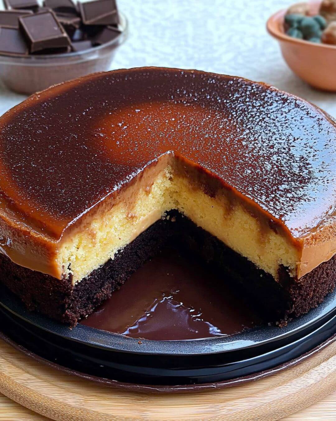 Decadent Caramel Chocolate Bread Pudding Cake