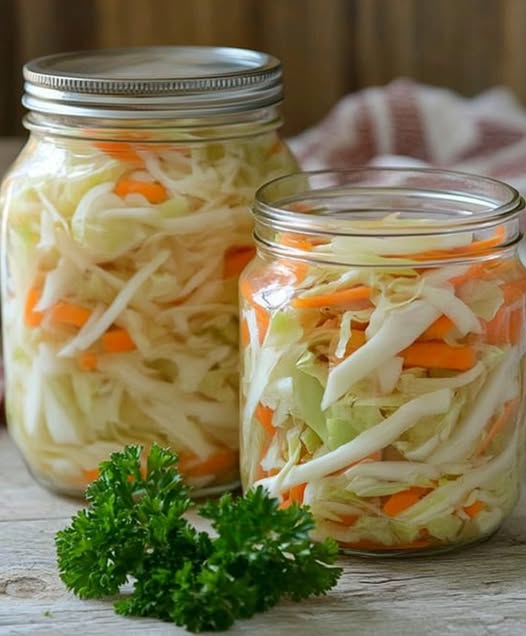Homemade Quick-Pickled Cabbage and Carrot Slaw