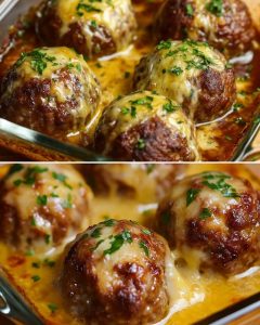 Juicy Cheesy Stuffed Meatballs with Herbed Rice