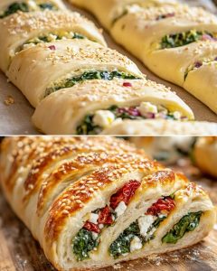 Mediterranean Spinach and Feta Stuffed Pizza Bread
