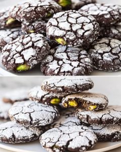 Black Sesame-Pistachio Chocolate Crackle Cookies