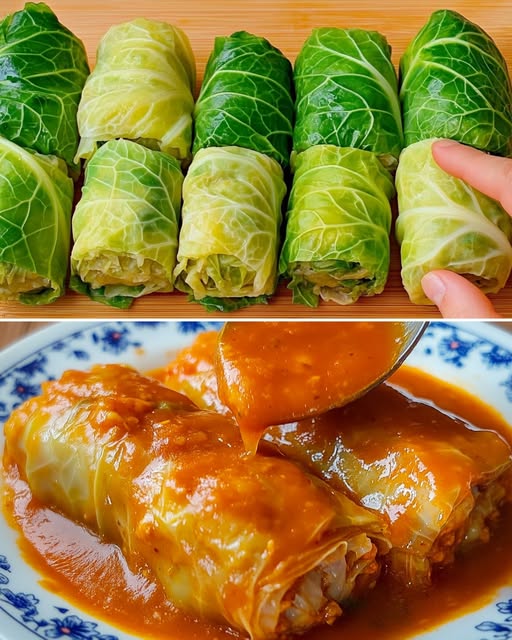 Vegan Stuffed Cabbage Rolls in Creamy Tomato Sauce