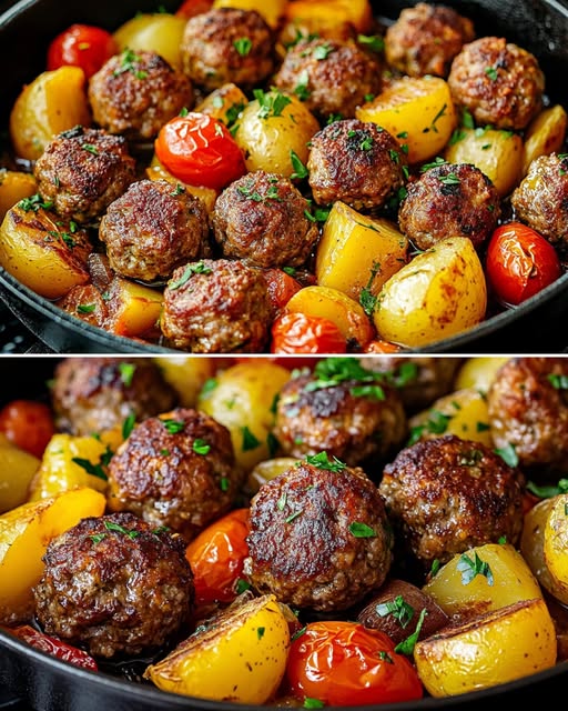 One-Pan Meatball and Potato Skillet
