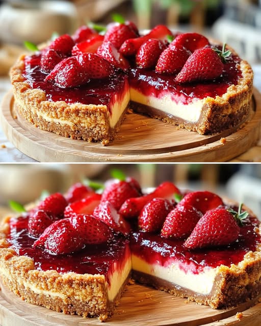 Ricotta Cheesecake with Hazelnut Crust & Fresh Strawberries