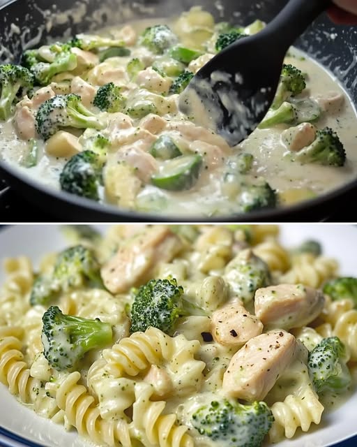 Creamy Chicken, Zucchini & Broccoli Pasta with Basil-Pine Nut Pesto