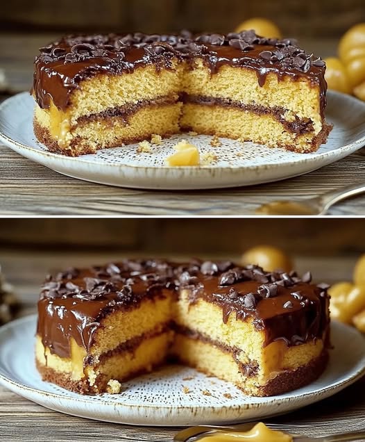 Boston Cream Cake with Chocolate Ganache
