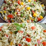 Vibrant Vegetarian Rice Salad with Homemade Basil Pesto