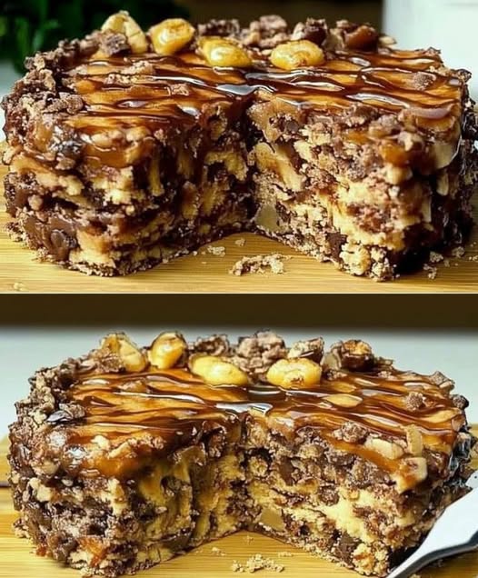No-Bake Chocolate Caramel Biscuit Cake