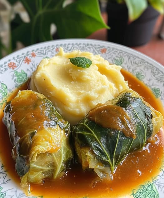 Savory Cabbage Rolls with Creamy Mashed Potatoes