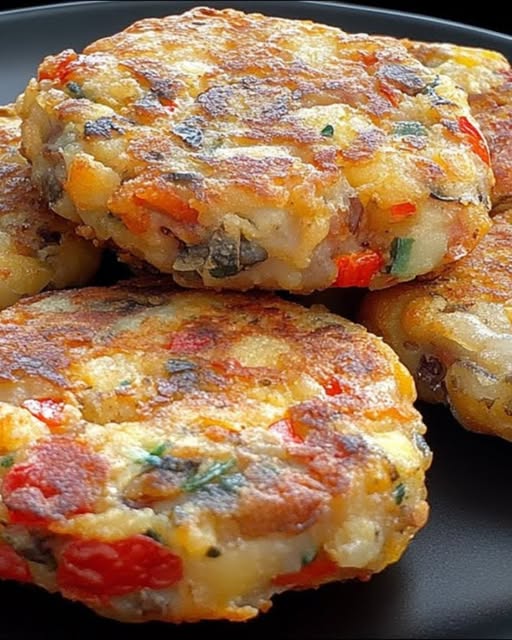 Quick Potato and Egg Fritters with Sausage and Cheese