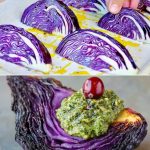 Roasted Purple Cabbage with Swiss Chard Walnut Pesto