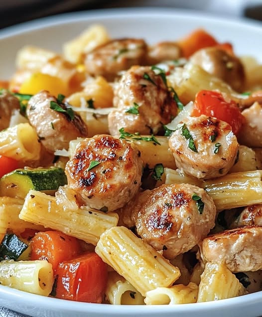 Sizzling Chicken Sausage Pasta with Fresh Vegetables