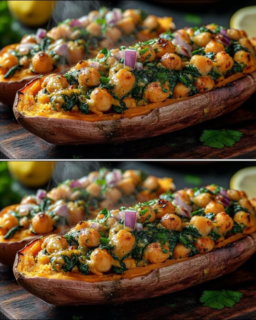 Vegan Stuffed Sweet Potatoes With Chickpeas and Walnut-Herb Sauce