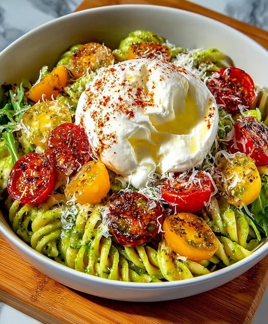 Creamy Avocado Pesto Pasta with Burrata