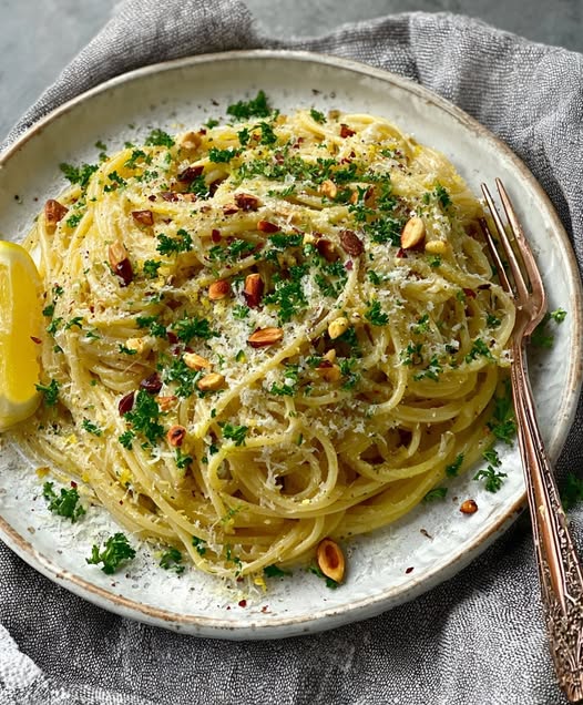 Lemony Butter Pasta with Hazelnuts