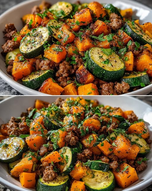 Ground Beef Zucchini Sweet Potato Skillet