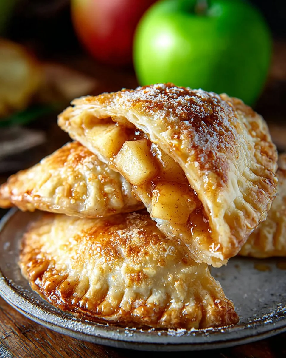 Air fryer apple hand pies filled with spiced apples, golden brown and flaky.