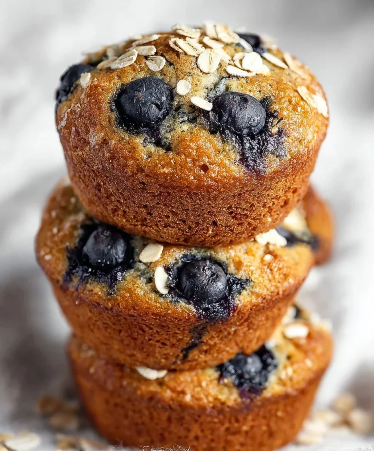 Freshly baked blueberry oatmeal muffins with plump blueberries