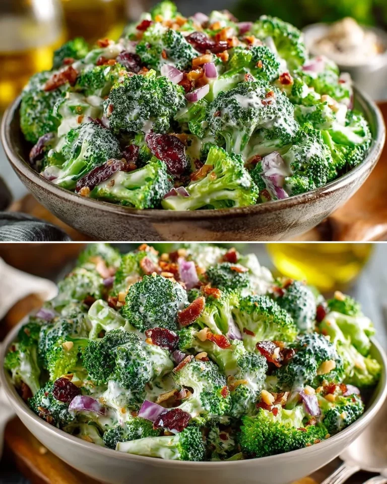 Delicious broccoli salad with colorful vegetables and dressing