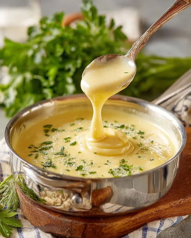 Delicious bowl of creamy chicken soup garnished with herbs