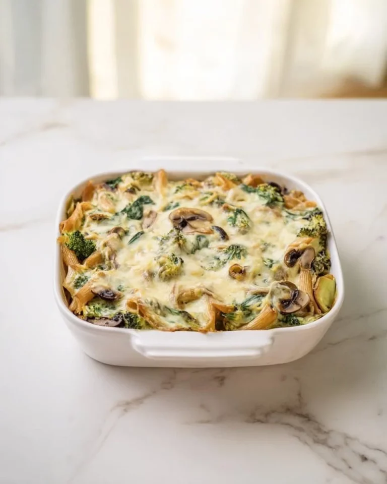 Creamy zucchini and spinach rigatoni served in a bowl