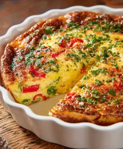 Delicious crustless zucchini quiche served on a plate with fresh herbs