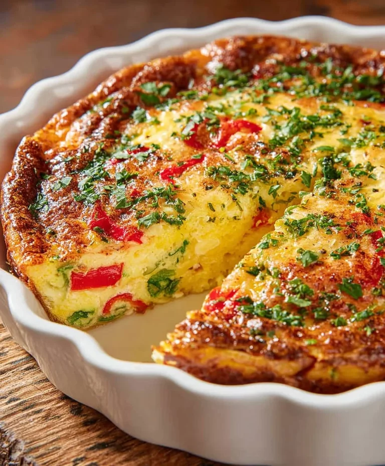 Delicious crustless zucchini quiche served on a plate with fresh herbs